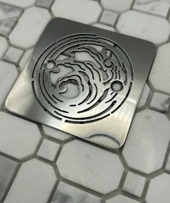 Square drain in Polished stainless steel finish.