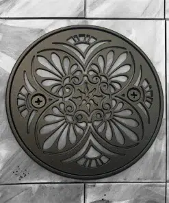 Round drain in oil rubbed bronze finish.