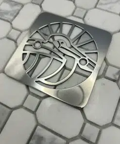 Square drain in Polished stainless steel finish.
