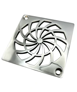 Square Drain with classic shield design in Polished stainless steel finish.