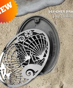 Seashells oval shower drain kit polished stainless steel by Designer Drains