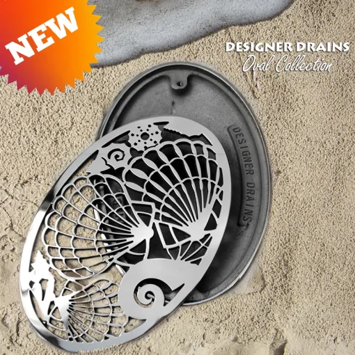 Seashells oval shower drain kit polished stainless steel by Designer Drains