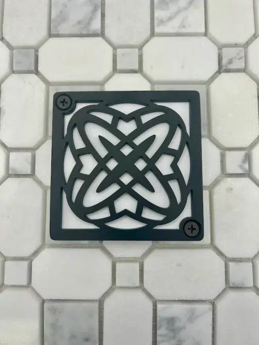 Square shower drain with matte black finish. Designer drains replacement for Schluter drain.