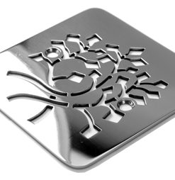 4 inch square polished stainless steel Designer Drains Nature Leaves Design