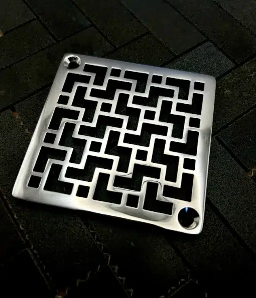 Tulun Schluter Square Drain in Polished Stainless Steel Finish.