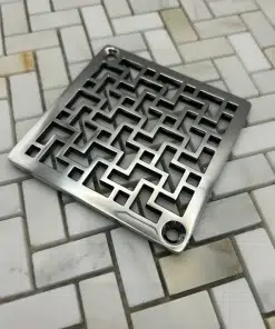 Tulun Schluter Square Drain in Polished Stainless Steel Finish.