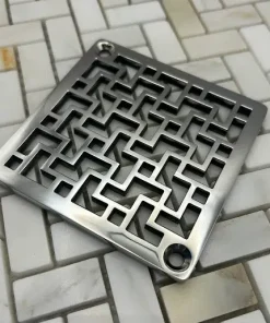 Tulun Schluter Square Drain in Polished Stainless Steel Finish.
