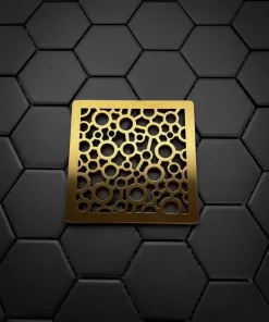 Bubbles square shower drain cover in brushed brass finish