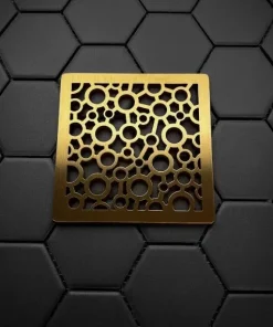 Bubbles square shower drain cover in brushed brass finish
