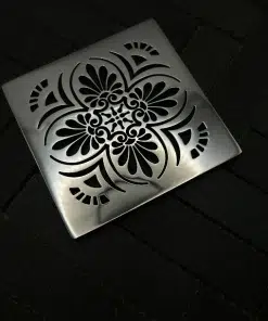 Square drain in Polished stainless steel finish.