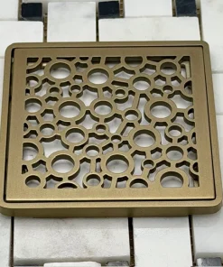 Nature Bubbles square shower drain Wedi replacement kit in Champagne Bronze by Designer Drains.