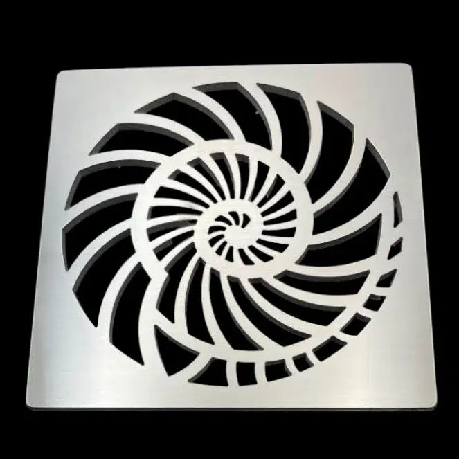 Nautilus square shower drain cover in brushed stainless steel