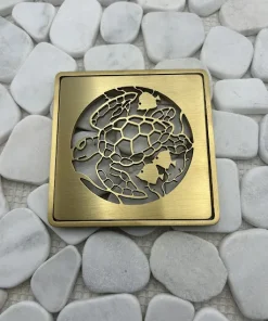 Square drain with brushed brass finish