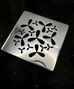 Square drain in Polished stainless steel finish.