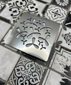 Square drain in Polished stainless steel finish.