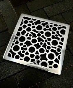 Square drain in Polished stainless steel finish.
