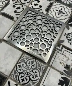 Square drain in Polished stainless steel finish.