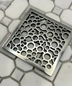 Square drain in Polished stainless steel finish.