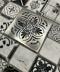 Square drain in Polished stainless steel finish.