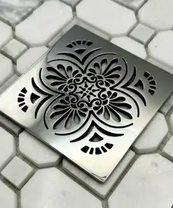 Square drain in Polished stainless steel finish.