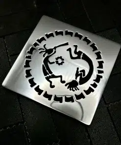 Square drain in Polished stainless steel finish.