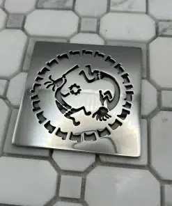 Square drain in Polished stainless steel finish.