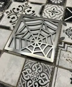 Square drain in Polished stainless steel finish.