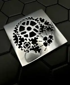Square drain in Polished stainless steel finish.