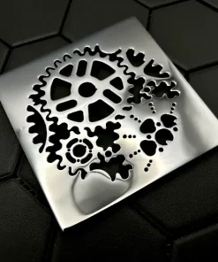 Square drain in Polished stainless steel finish.