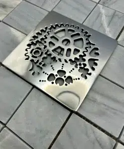 Square drain in Polished stainless steel finish.