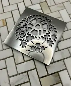 Square drain in Polished stainless steel finish.