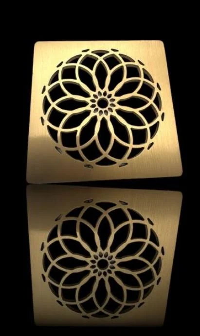 Mandala square shower drain brushed brass by Designer Drains