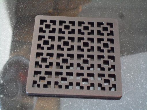 Square Shower Drain with Geometric Squares No. 1 design, Oil Rubbed Bronze Finish