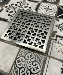 Square drain in Polished stainless steel finish.