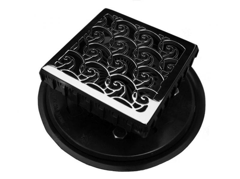 EBBE Square Shower Drain Kit, Oceanus Waves by Designer Drains