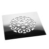 Classic Scrolls No. 4, 4.25 Inch Square Shower Drain Cove, Polished Stainless