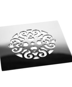 Classic Scrolls No. 4, 4.25 Inch Square Shower Drain Cove, Polished Stainless