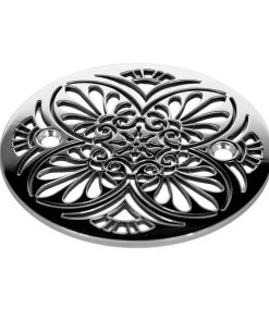 Round Shower Drain with Greek anthemion design, polished stainless