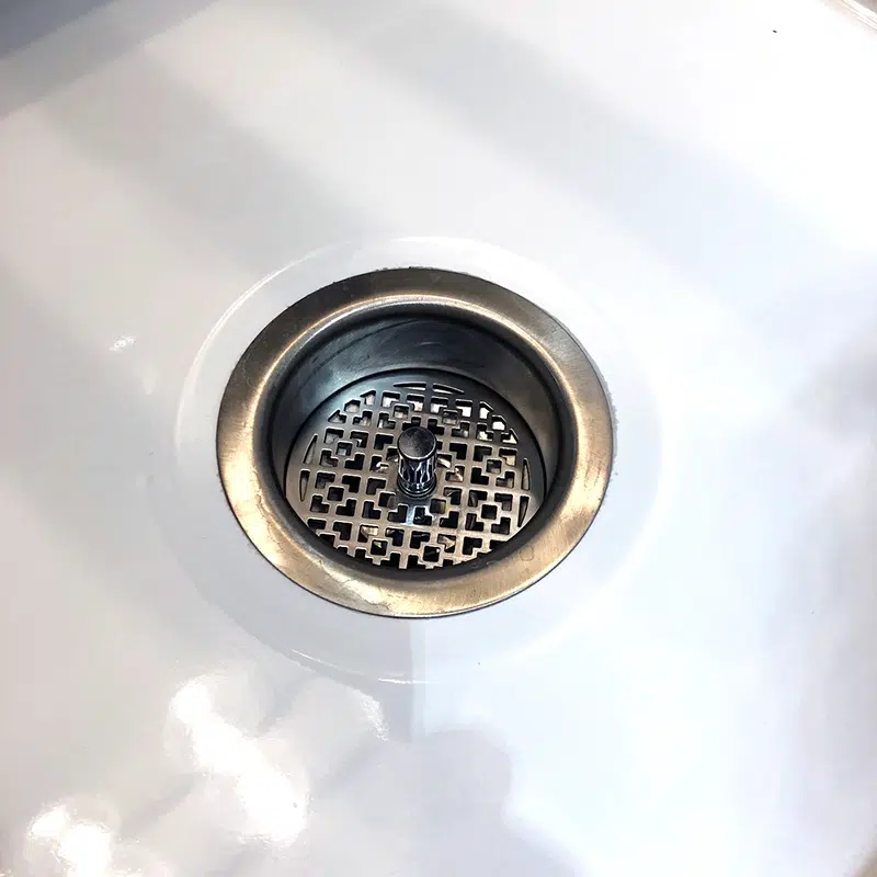 Kitchen Sink Stopper, “Jewelry For Your Sink”, Geometric 1 Design_polished Stainless