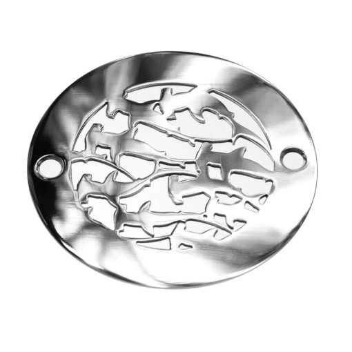 Sharks, 4 Inch Round Shower Drain, Polished Stainless