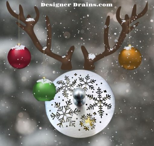 Snowflakes-Sink-Stopper-Brushed-Stainless-horns-background_Designer-Drains