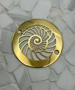 Round drain in a Polished Brass finish.