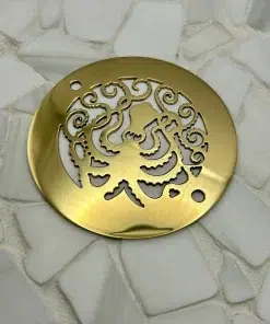 Round drain in a Polished Brass finish.