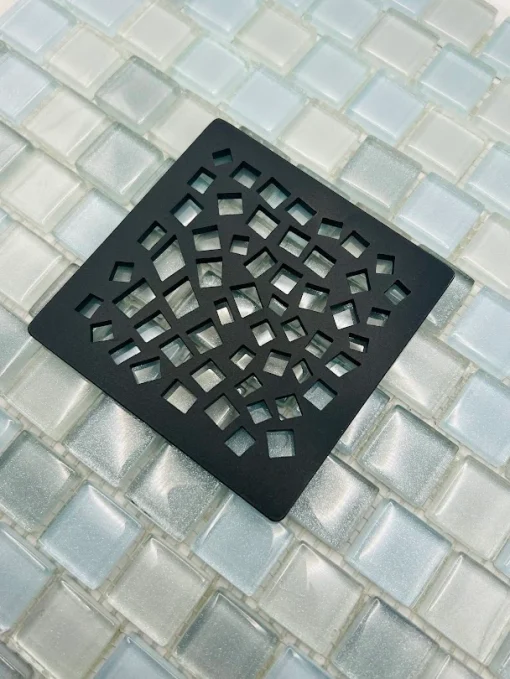 Trendline square drain with matte black finish.