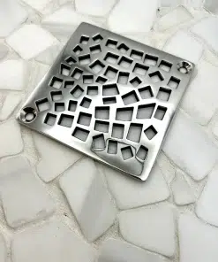 schluter random squares polished stainless steel white rocks tile