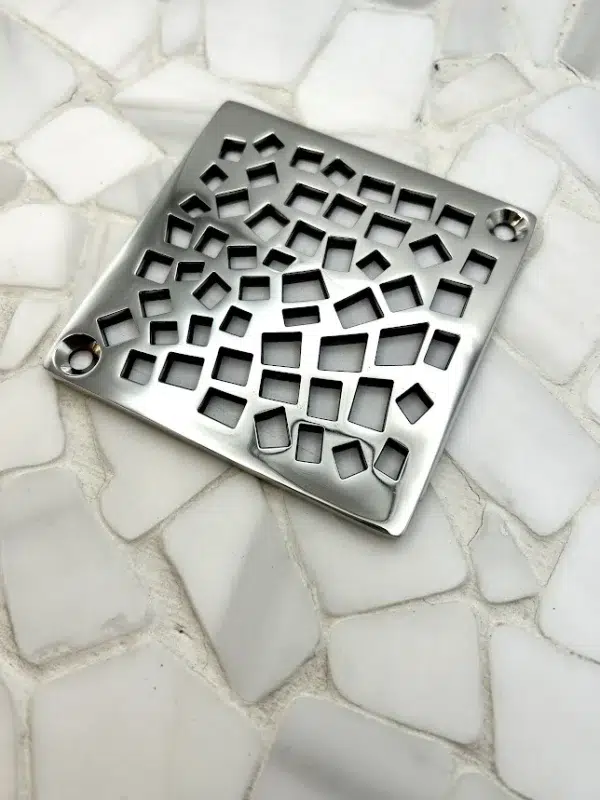 schluter random squares polished stainless steel white rocks tile