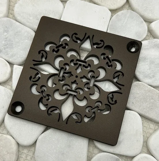 Square drain with oil rubbed bronze finish.