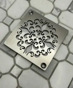 Square drain in Brushed stainless steel finish.