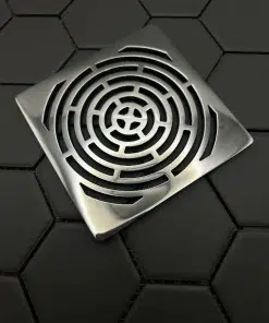 Square drain in Polished stainless steel finish.