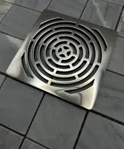 Square drain in Polished stainless steel finish.